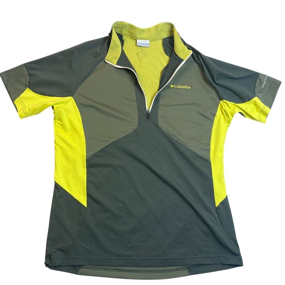 Columbia Womens Half-Zip Shirt XL Green & Yellow Polyester Short Sleeve Lightwei